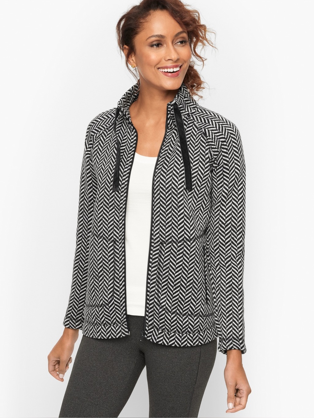 Talbots CHEVRON HIGH-LOW MOCKNECK JACKET XL